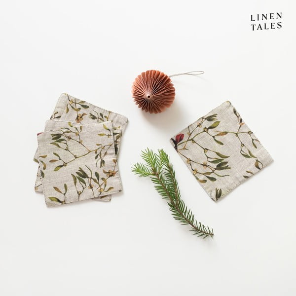 Sottobicchieri con motivo natalizio in colore naturale in set di 4 pezzi Mistletoe - Linen Tales