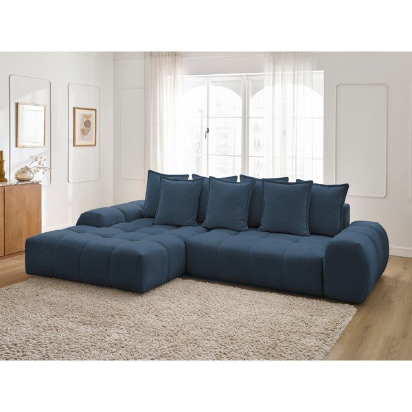 Divano angolare blu scuro allungabile e con contenitore (penisola a sinistra/chaise lounge) con rivestimento in ciniglia Everest – Bobochic Paris-image-1