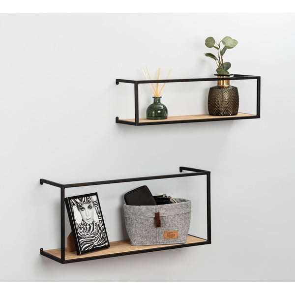 Set di 2 mensole in pino con struttura in metallo nero Pezzi, lunghezza 55 cm Geo - Wenko-image-1