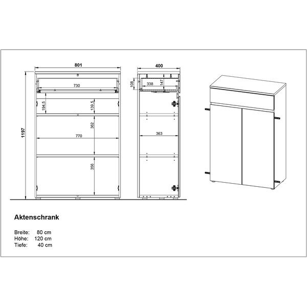 Credenza color crema opaca 80x120x40 cm Lissabon – Germania-image-4