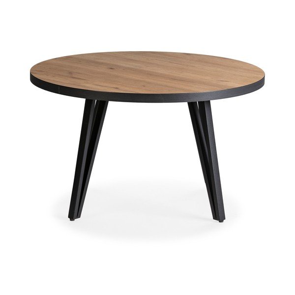 Tavolino da salotto rotondo nero/di colore naturale con piano effetto rovere ø 80 cm Sindi – Marckeric-image-2