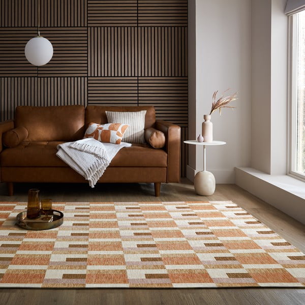 Tappeto in colore arancio-naturale 155x230 cm Riley Block Geo - Flair Rugs-image-1