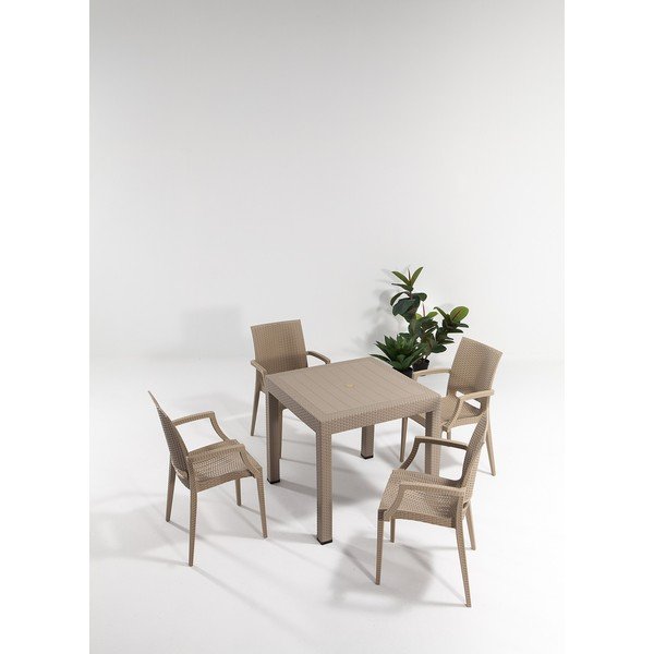 Set da pranzo da giardino in rattan beige per 4 persone Rattan - Floriane Garden-image-1