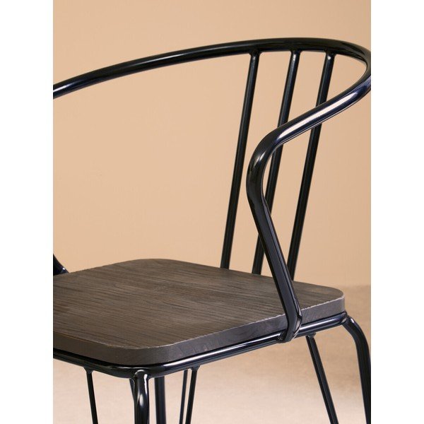 Sedia da pranzo nera/di colore naturale in olmo massiccio District – Premier Housewares-image-4