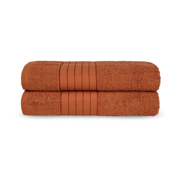 Set di 2 asciugamani in spugna di cotone color rosso mattone 70x140 cm - Good Morning