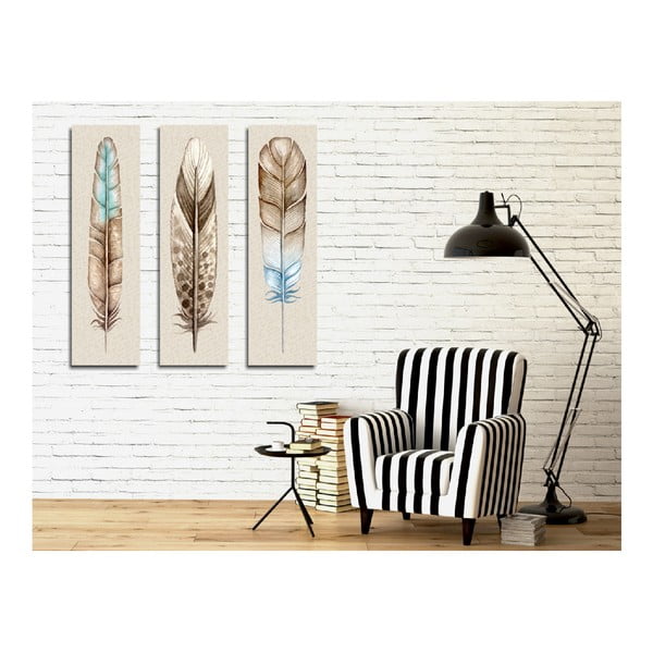 Pittura in 3 parti su tela Piume - Wallity-image-1