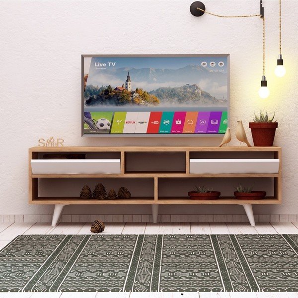 Tavolo TV bianco con dettagli in legno di quercia Garetto Glasgow - Mod Design-image-4