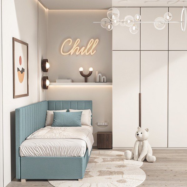 Letto da bambini con sponde blu con contenitore con materasso incluso 90x200 cm Snugi – Ghado-image-1