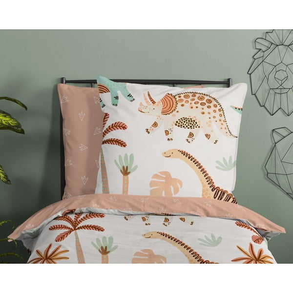 Set copripiumino e federa da bambini marrone/beige in cotone per letto singolo 140x200 cm Dino – Good Morning-image-2