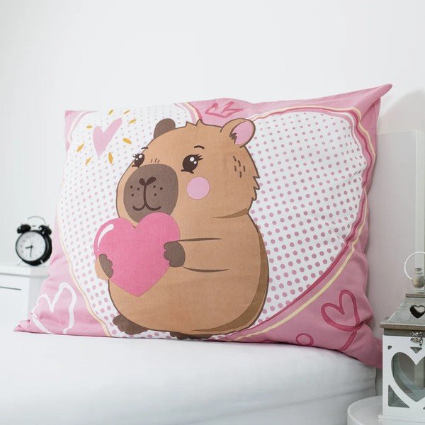 Set copripiumino e federa da bambini rosa in cotone per letto singolo 140x200 cm Kapybara Heart – Jerry Fabrics-image-3