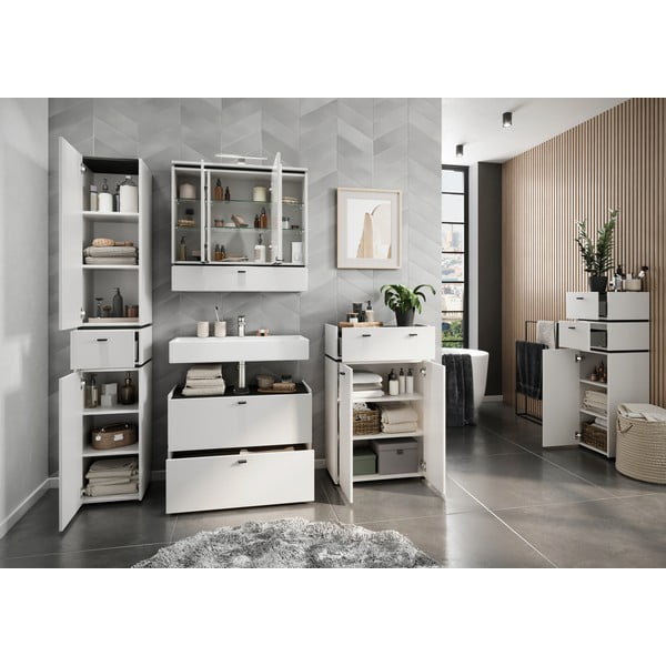 Mobile da bagno bianco con specchio e illuminazione 79x80 cm Modesto - Germania-image-4