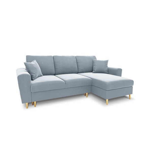 Divano angolare azzurro allungabile e con contenitore con rivestimento in velluto Kyoto – Cosmopolitan Design