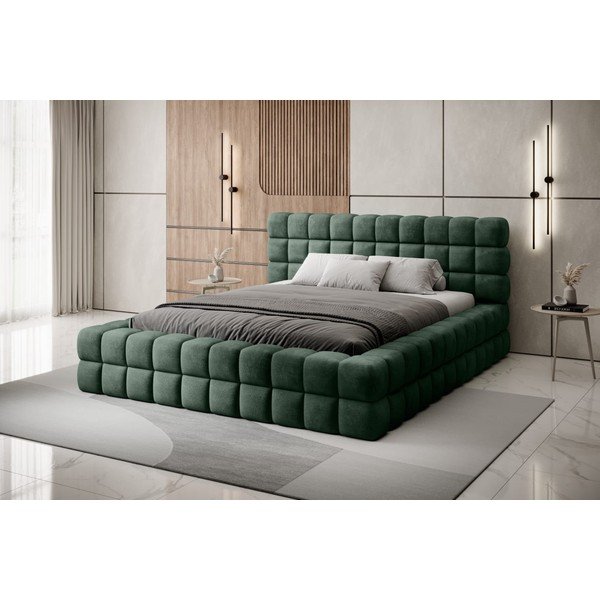 Letto matrimoniale imbottito verde scuro con contenitore e rete inclusi 180x200 cm Dizzle – ELTAP-image-1