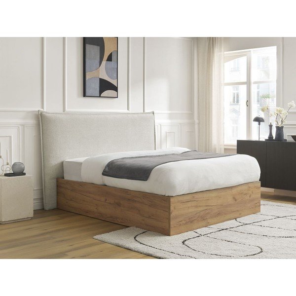 Letto matrimoniale imbottito/in truciolato color crema imbottito con contenitore con rete inclusa 160x200 cm Charlie – Bobochic Paris-image-2