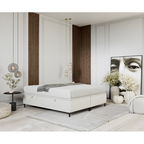 Letto matrimoniale imbottito crema con contenitore 200x200 cm Tate - Maison de Rêve-image-4