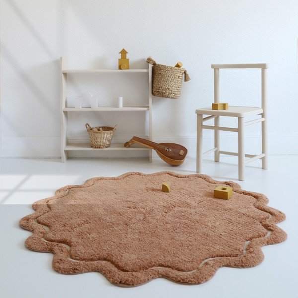Tappeto rotondo color mattone in cotone lavabile e tessuto a mano ø 110 cm Sweet April Toffee – Nattiot-image-3