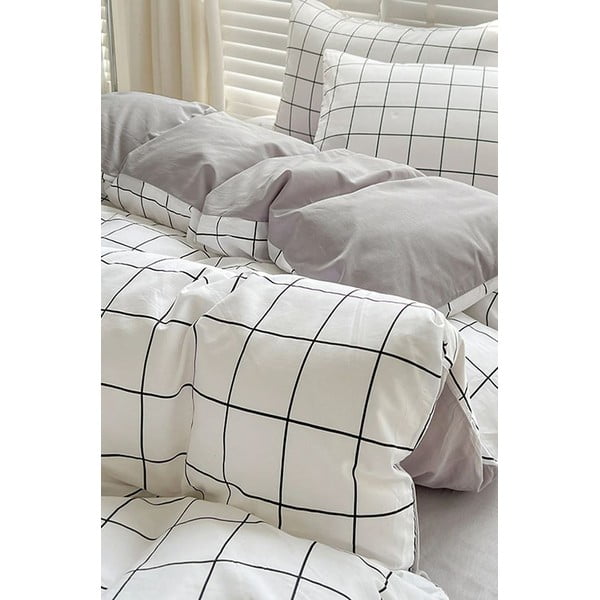 Biancheria da letto bianca/grigia in cotone renforcé per letto singolo/per letto esteso con lenzuolo incluso/3 pezzi 160x220 cm Checkered – Mila Home-image-2