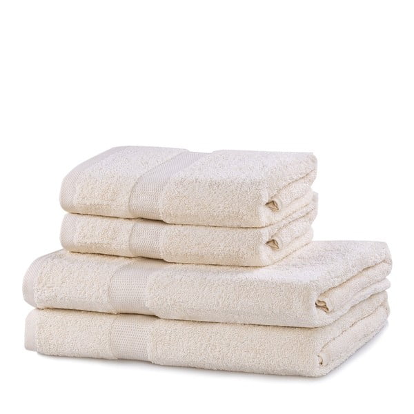 Asciugamani e teli da bagno in spugna di cotone color crema in set di 4 pezzi Marina - DecoKing