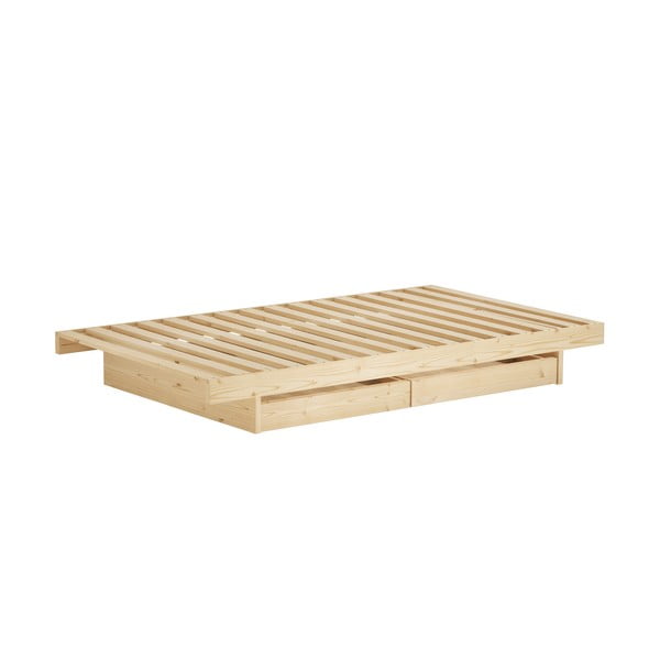 Letto singolo in legno di pino con contenitore con griglia colorata naturale 90x200 cm Kanso - Karup Design