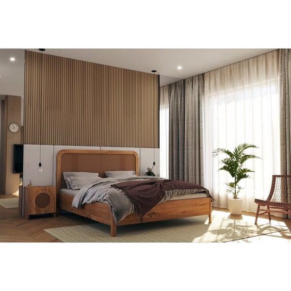 Letto matrimoniale in rovere 200x200 cm in colore naturale Harmark - Skandica-image-1