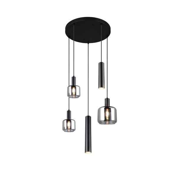 Lampadario nero con paralume in metallo e vetro ø 40 cm Mataro - Trio-image-1