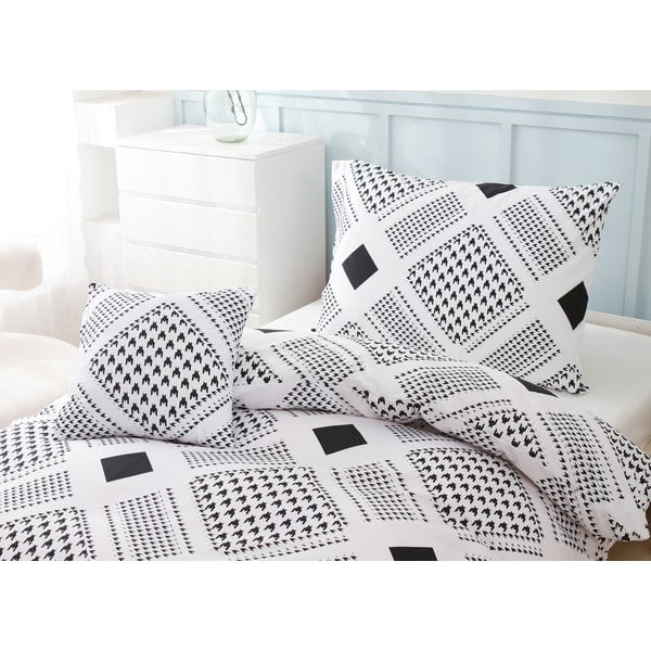 Biancheria da letto singola in microsatinato bianco e nero 3 pezzi 140x200 cm Roberto - My House-image-2