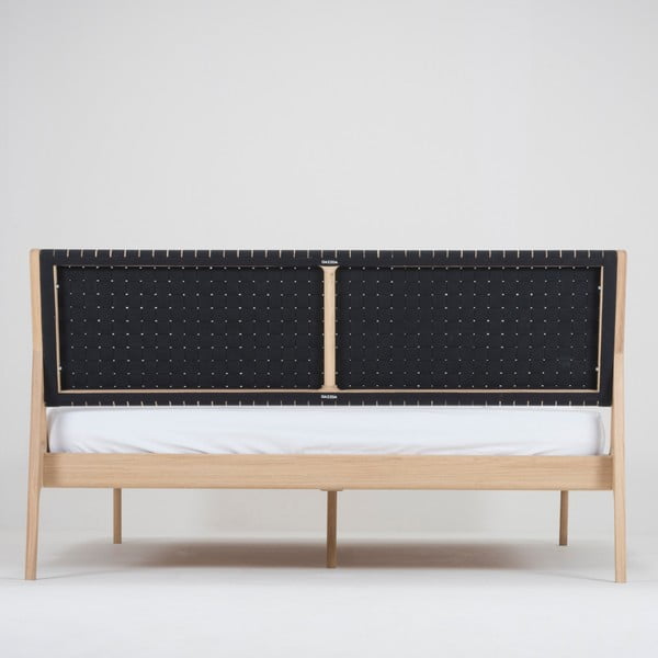 Letto matrimoniale in rovere nero/naturale 140x200 cm Fawn - Gazzda-image-4