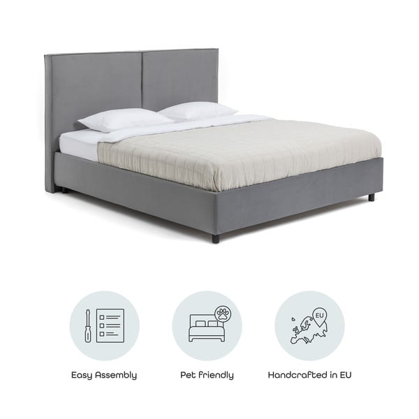 Letto matrimoniale imbottito grigio con contenitore con rete inclusa 180x200 cm Myra Bold – Bonami Selection-image-4