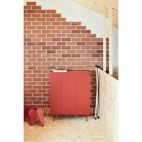 Cassettiera alta rossa effetto rovere95x120 cm Arista - Teulat-image-1