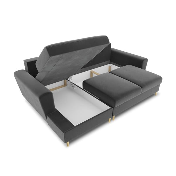 Divano angolare grigio chiaro allungabile e con contenitore (con penisola a sinistra/con chaise lounge) con rivestimento in velluto Kyoto – Cosmopolitan Design-image-3
