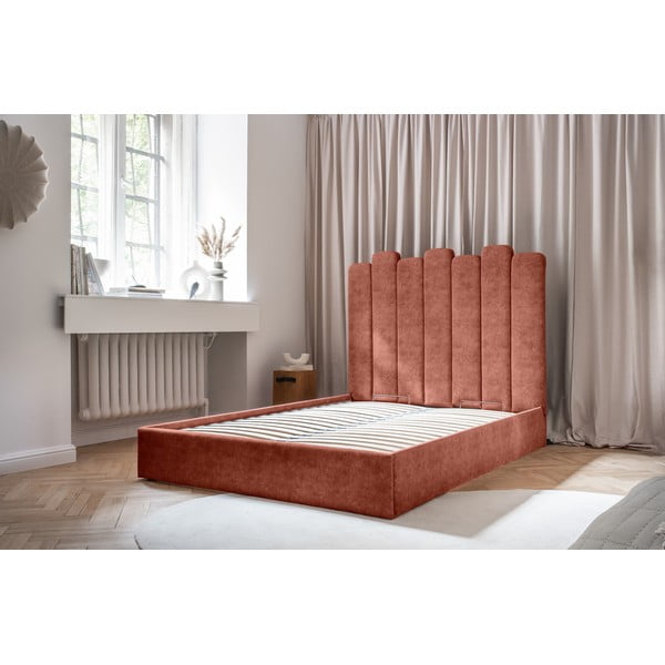 Letto matrimoniale imbottito con contenitore con griglia 160x200 cm in colore mattone Dreamy Aurora - Miuform-image-1