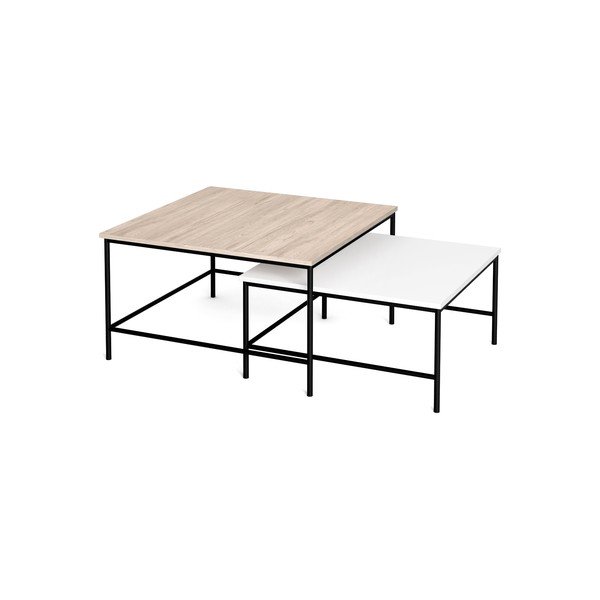 Tavolini bianchi/naturali con piano in rovere in set di 2 80x80 cm Fiorenza - Marckeric-image-3