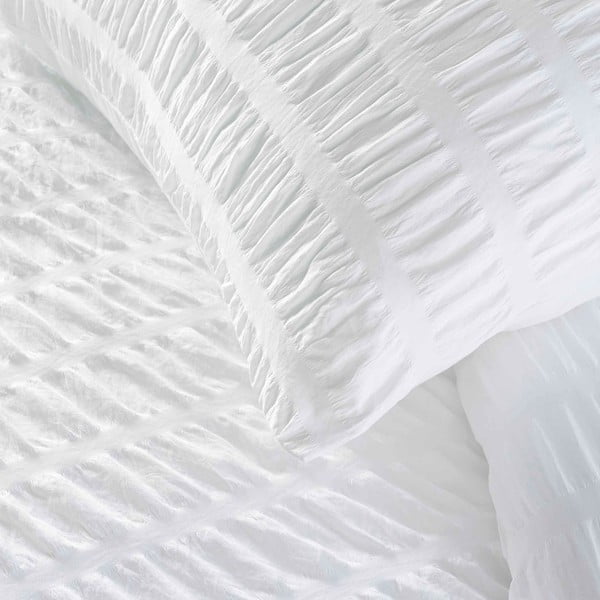 Set copripiumino e federa bianco in crêpe per letto singolo 140x200 cm Plissia – douceur d'intérieur-image-1