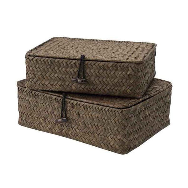 Sada 2 tmavě hnědých úložných košíků z rákosí Compactor