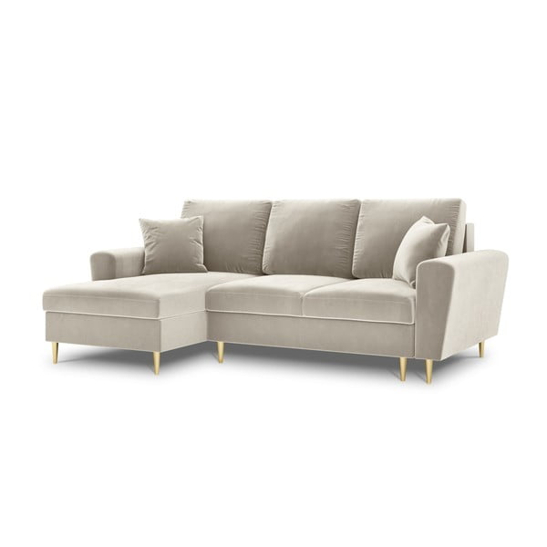 Divano angolare beige allungabile e con contenitore (con penisola a sinistra/con chaise lounge) con rivestimento in velluto Kyoto – Cosmopolitan Design-image-4