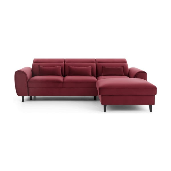Divano angolare rosso allungabile/con contenitore (con penisola a destra/con chaise lounge) e rivestimento in velluto Foble – ELTAP