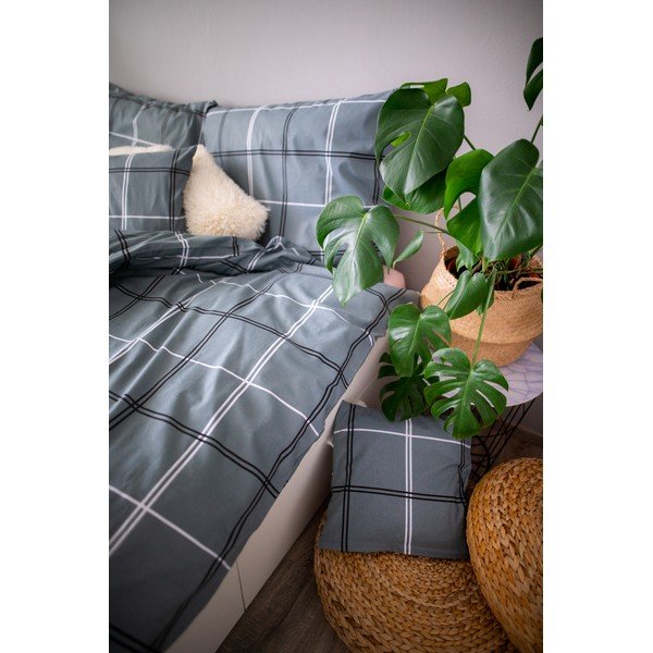 Biancheria da letto singola in cotone grigio Dita, 140 x 200 cm Karo - Cotton House-image-1