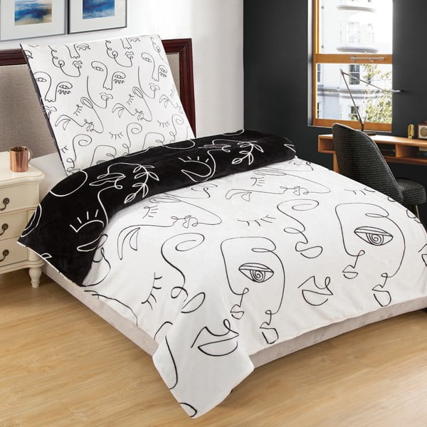 Biancheria da letto in micropanno bianco e nero 200x140 cm Face - My House