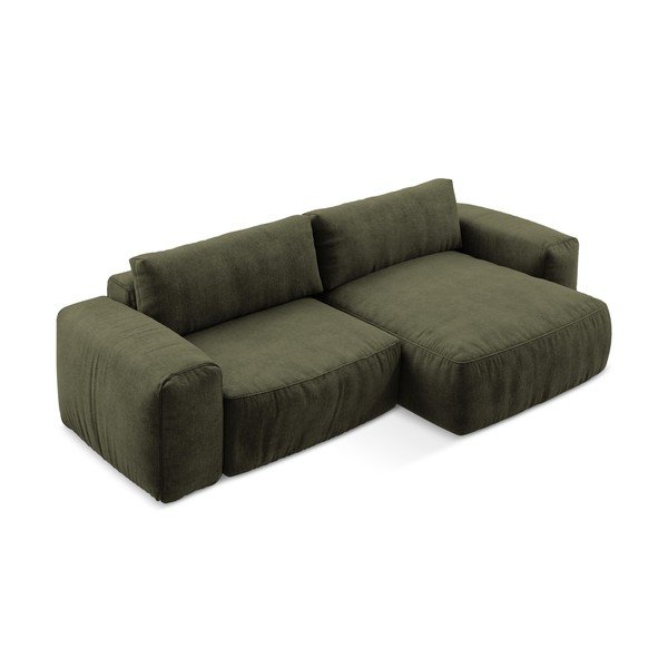 Divano angolare verde allungabile (con penisola a destra/con chaise lounge) con rivestimento in ciniglia Kuki – Makamii-image-3