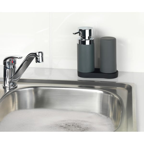 Set di 2 dispenser di detersivo grigio con vaschetta Squeeze, 250 ml Easy Squeez-e - Wenko-image-2