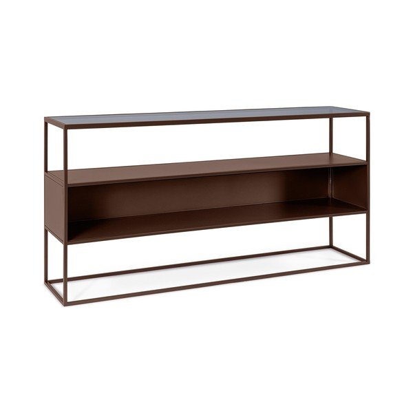 Tavolo consolle marrone scuro con piano in vetro 30x140 cm Godric – Bizzotto-image-2