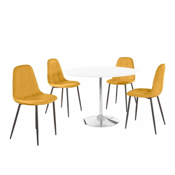 Set di tavolo da pranzo rotondo e 4 sedie gialle Terri - Støraa
