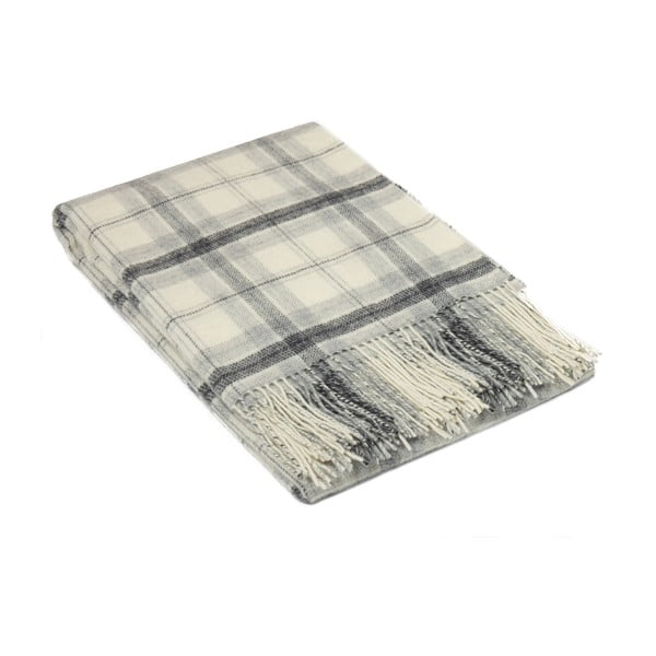 Plaid deluxe in lana e cashmere bianco e grigio, 140 x 200 cm - LANZARETTI