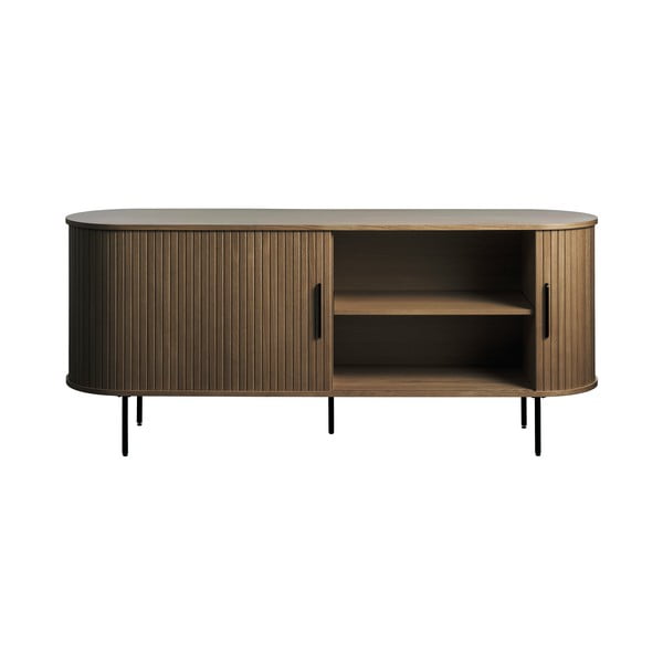 Cassettiera marrone con effetto rovere con ante scorrevoli 180x76x45 cm Nola – Unique Furniture-image-4