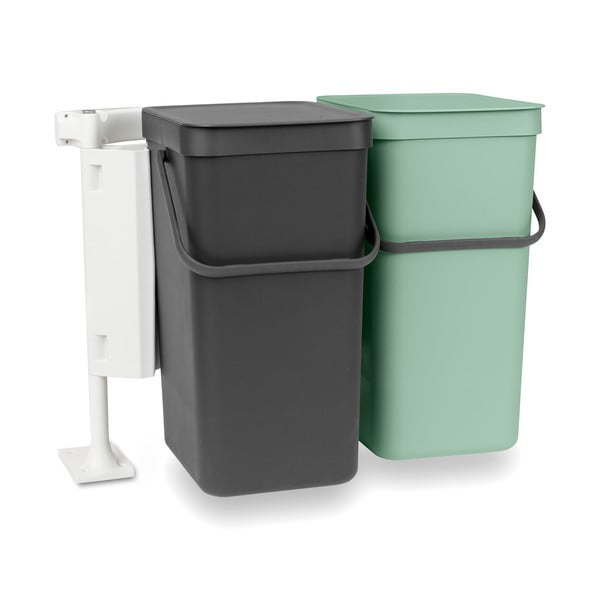 Cestino per la spazzatura color menta/grigio scuro in plastica per raccolta differenziata/incorporabile 2x16 l Sort & Go  – Brabantia