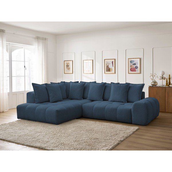 Divano angolare blu scuro allungabile e con contenitore (penisola a sinistra/a L) con rivestimento in ciniglia Everest – Bobochic Paris-image-1