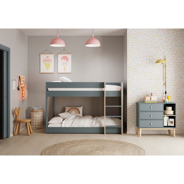 Letto da bambini a castello verde polveroso con rete inclusa 90x190 cm Angel – Marckeric-image-1