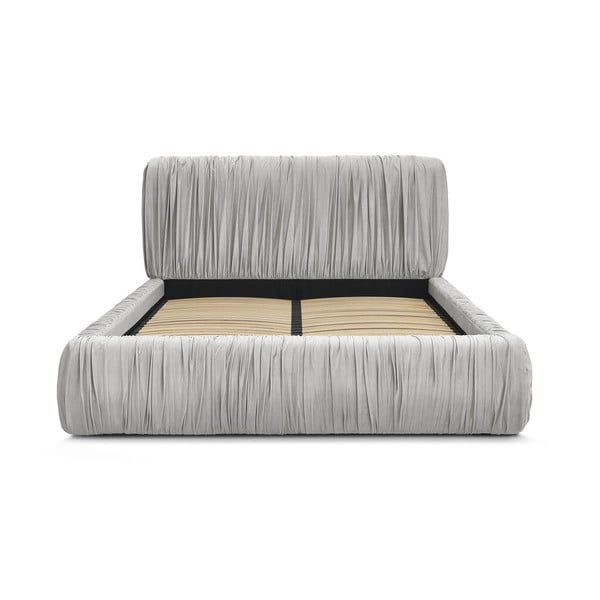 Letto matrimoniale grigio imbottito con spazio contenitivo con rete inclusa 160x200 cm Blair – Bobochic Paris-image-4