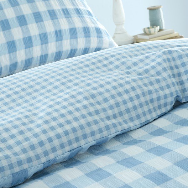 Biancheria blu per letto matrimoniale 200x200 cm Seersucker Gingham Check - Catherine Lansfield-image-3