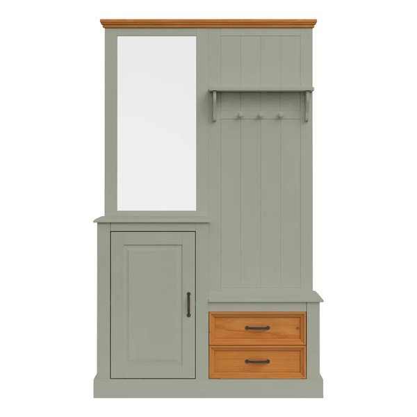 Set di mobili da ingresso verde/colore naturale chiaro in pino massiccio 110x185x40 cm Selma – Støraa-image-3